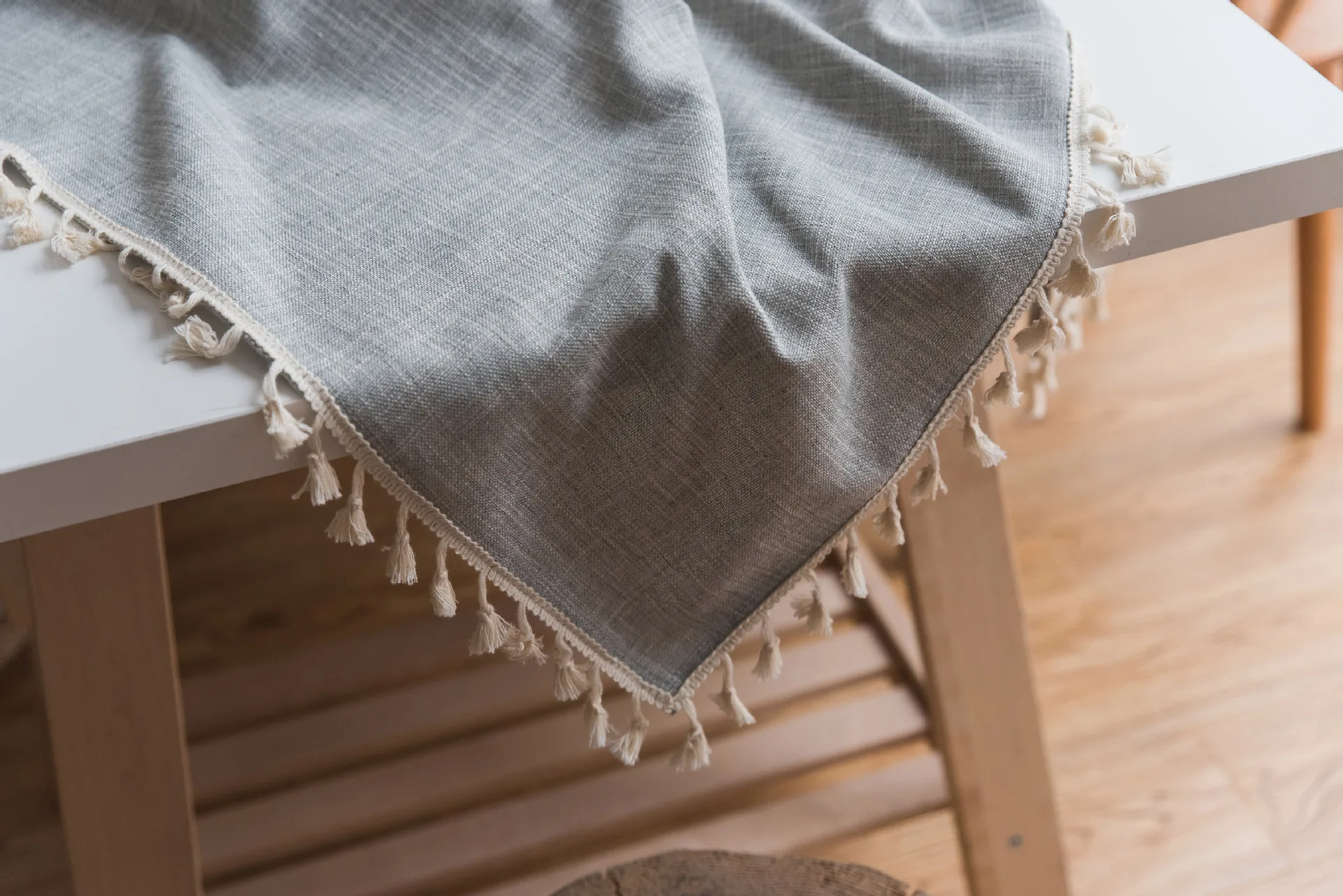 European tablecloth embroidery, grey tassel, table cloth, cotton linen, rectangular tablecloth, tea tablecloth