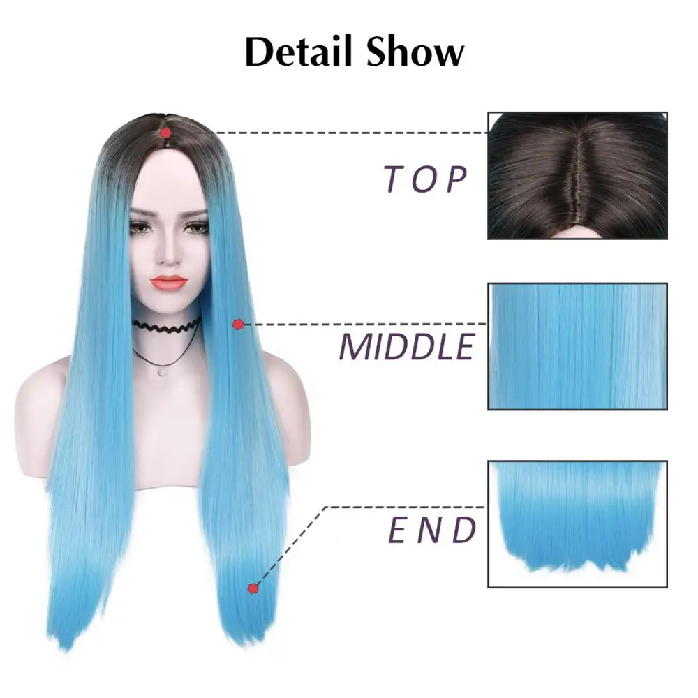 

Wignee Ombre Blue Long Straight Hair Synthetic Wig For Women High Temperature Heat Resistant Daily/Party Game of Throne Full Wig