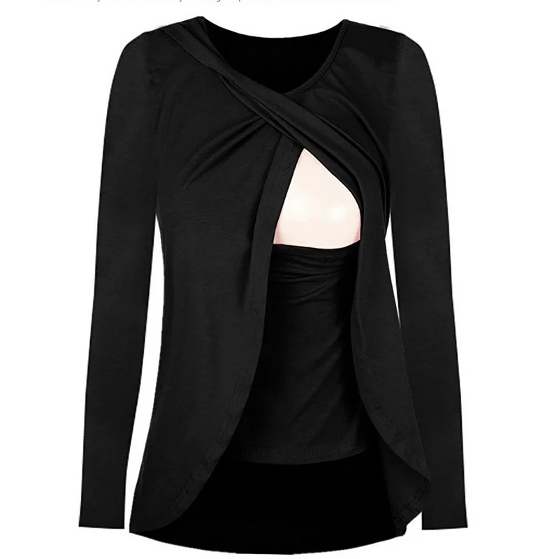 Spring Autumn Maternity Clothing Long Sleeve Pregnancy Breastfeeding Tops Pregnant Women Lactation Clothes For Nursing Mothers (1)