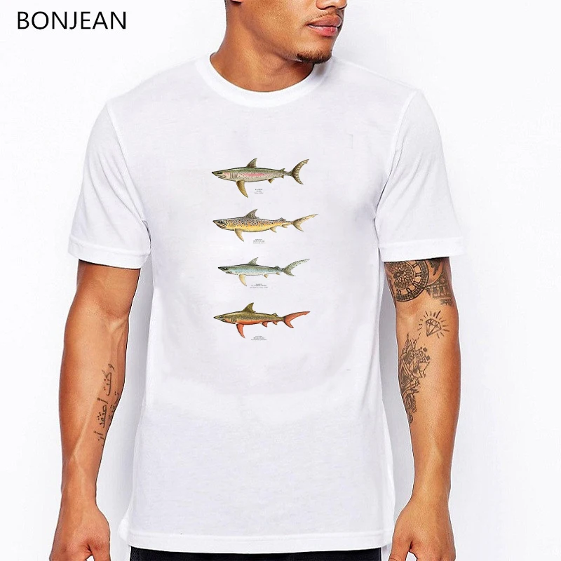 

Retro Trout-Shark Hybrids of North America t shirt homme fishes print funny t shirts men white hip hop shirt cool custom tshirt