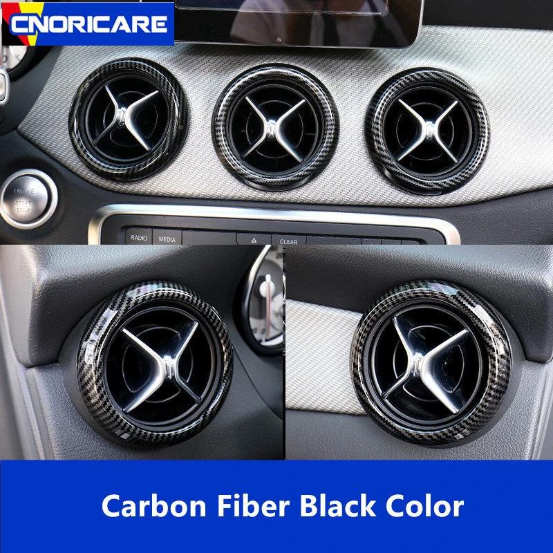 Carbon-Fiber-Style-Car-Air-Conditioning-Outlet-Circle-Decoration-ABS-For-Mercedes-Benz-A-W176-B