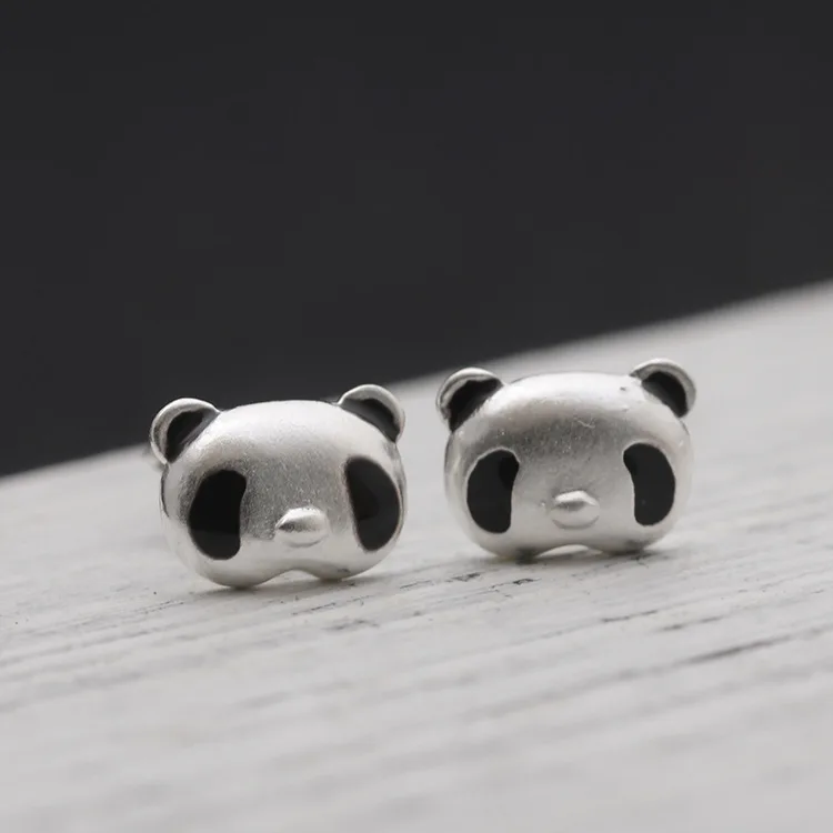 

New Chinese Cute Black & White Panda Sliver Stud Earrings Fashion Simple Women Charm animal Earrings Female Jewelry Gfit