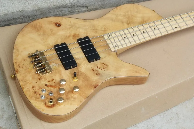

log color Burl Pattern butterfly 4 Strings Electric Bass Guitar,Neck Through the body electric Guitar Bass,Free shipping