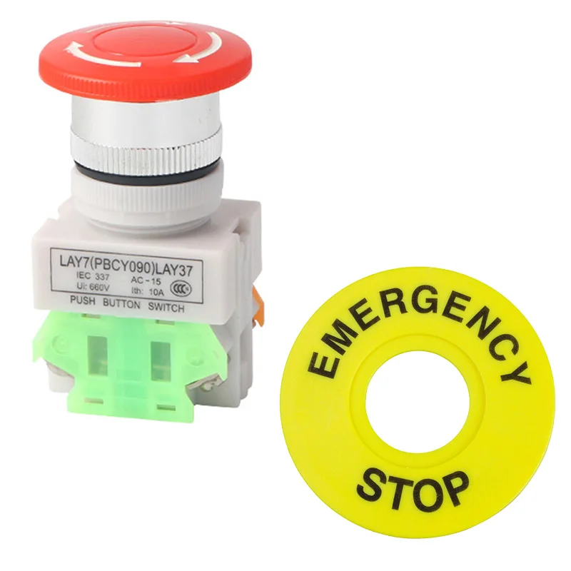

1NO 1NC DPST Emergency Stop Latching Push Button Switch 10A Mushroom Cap --M25