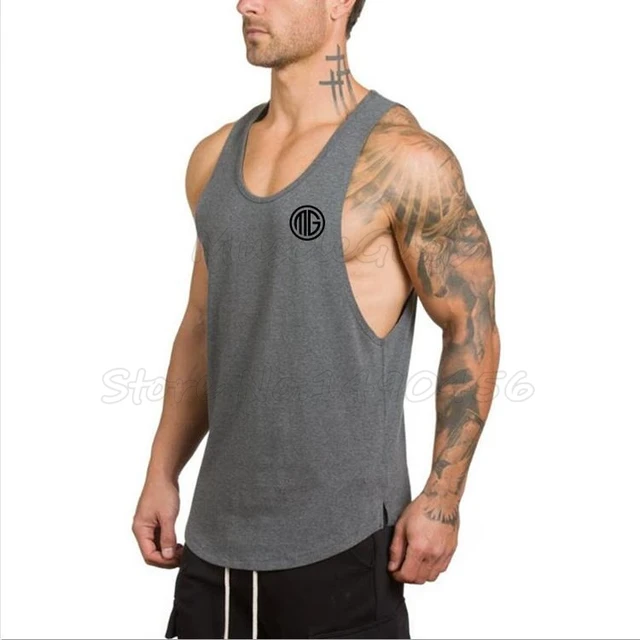 US $6.80 Brand mens stringer tank top cotton fitness singlets canotte bodybuilding shirt gyms Clothing for 