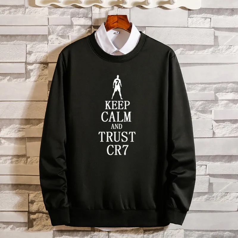 KEEP CALM AND TRUST CR7 модные красочные кофты с капюшоном мужская одежда зимние толстовки мужские хип хоп Уличная однотонная флисовая мужская Толстовка - Цвет: Черный