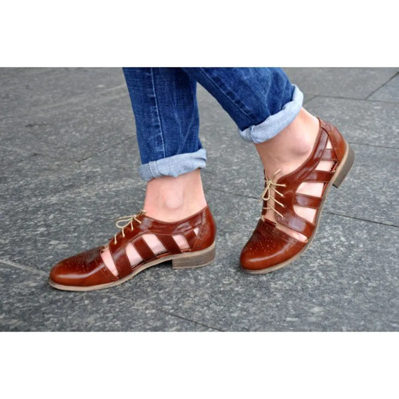 brown_comfortable_shoes_round_toe_lace_up_women_s_oxfords_2_