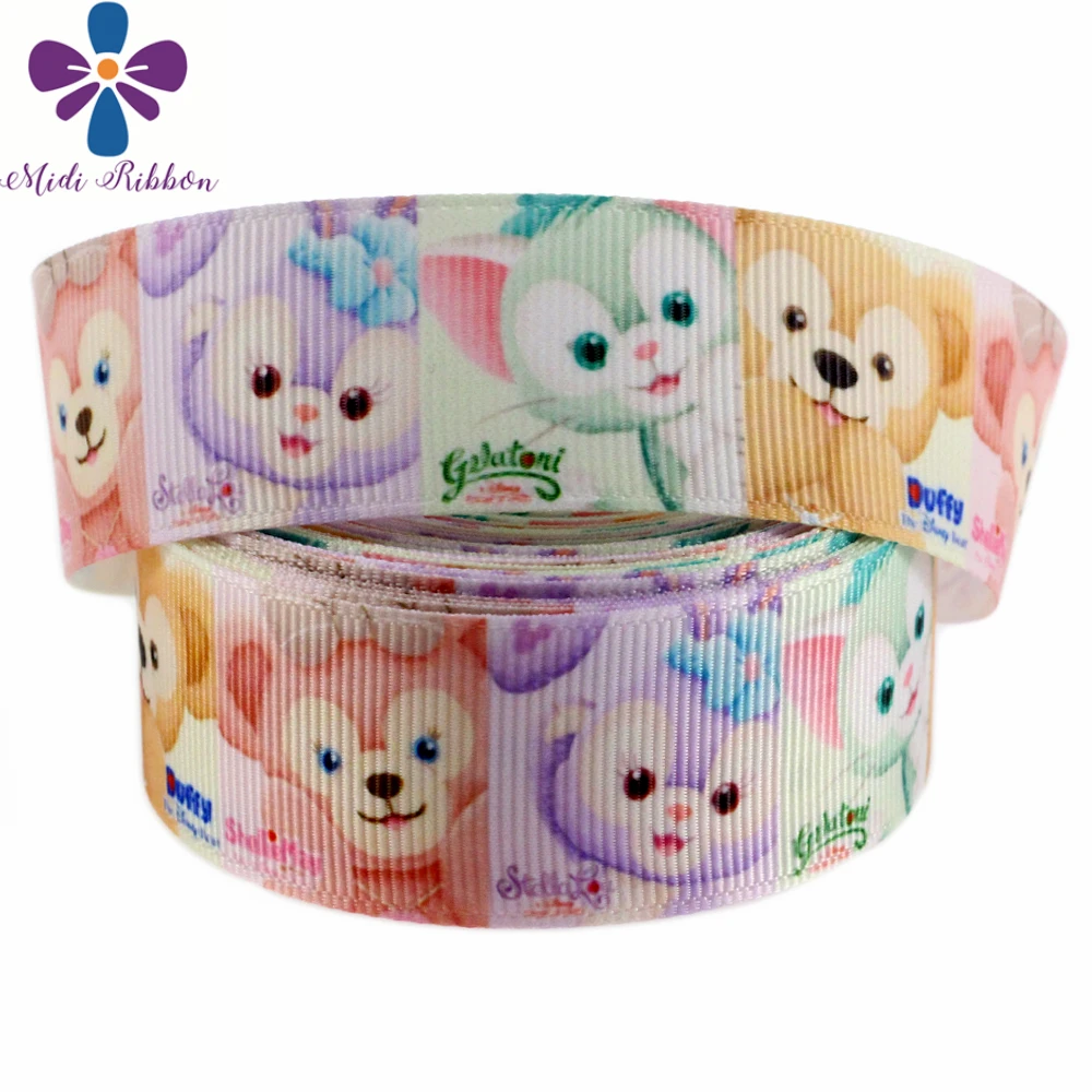 

1"25mm Rabbit Bear Cat Patterns Printed Grosgrain Ribbon Cute Cartoon Hair Band Making 10yards/roll WMD170929-22-5595