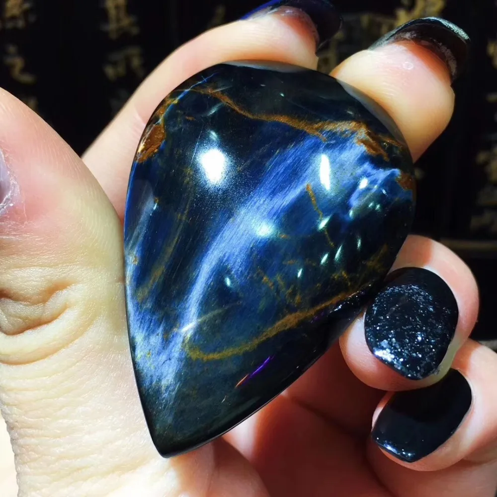 

Genuine Natural Blue Pietersite Gemstone 45x30x9mm Cat Eye Powerful Chatoyant Women Necklace Pendant Crystal Healing AAAAA
