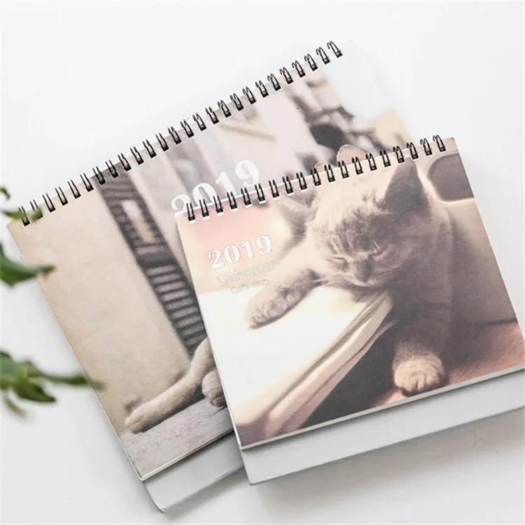 

2019 Year New Kawaii Cartoon Cat Calendar 12.7*18.7cm Creative Desk Standing Paper Organizer Schedule Planner NoteBook Escolar