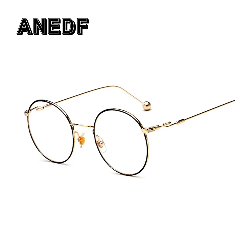 

ANEDF Vintage Women Eye Glasses Frame Plain Mirror Literary Metal Round Frame Glasses Femme Oculos Feminino Eyewear