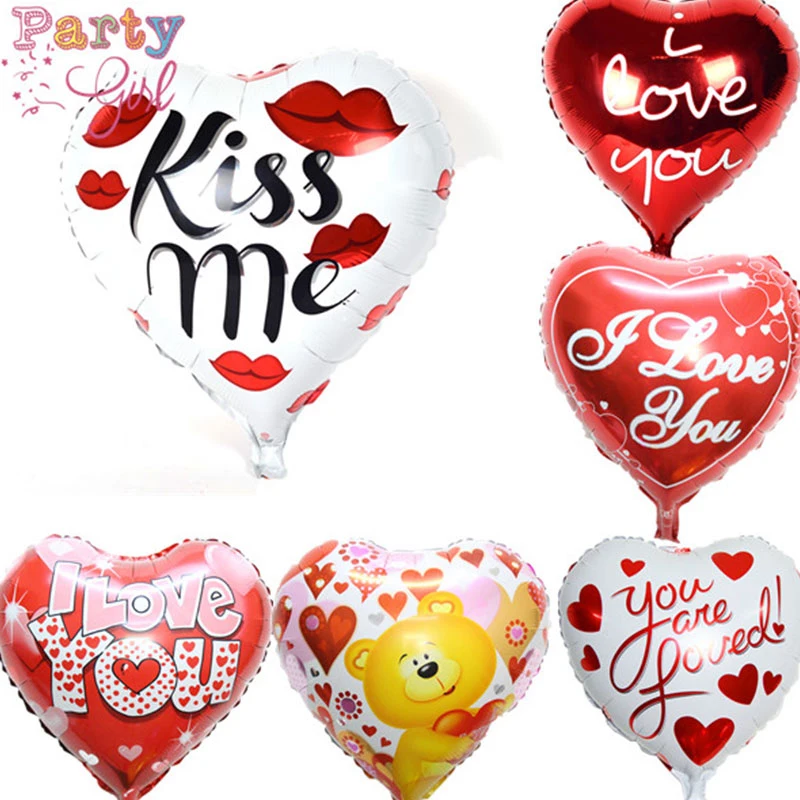 18 pulgadas Kiss me Love globo lámina helio corazón Ballon I LOVE YOU Air Globos boda decoración suministros Globos amor de corazón