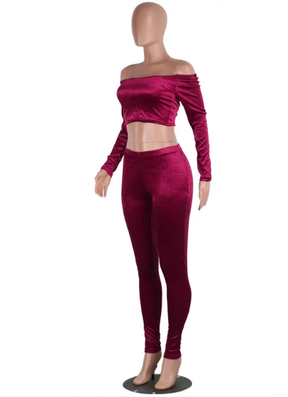 women velvet two pieces set suits 18_