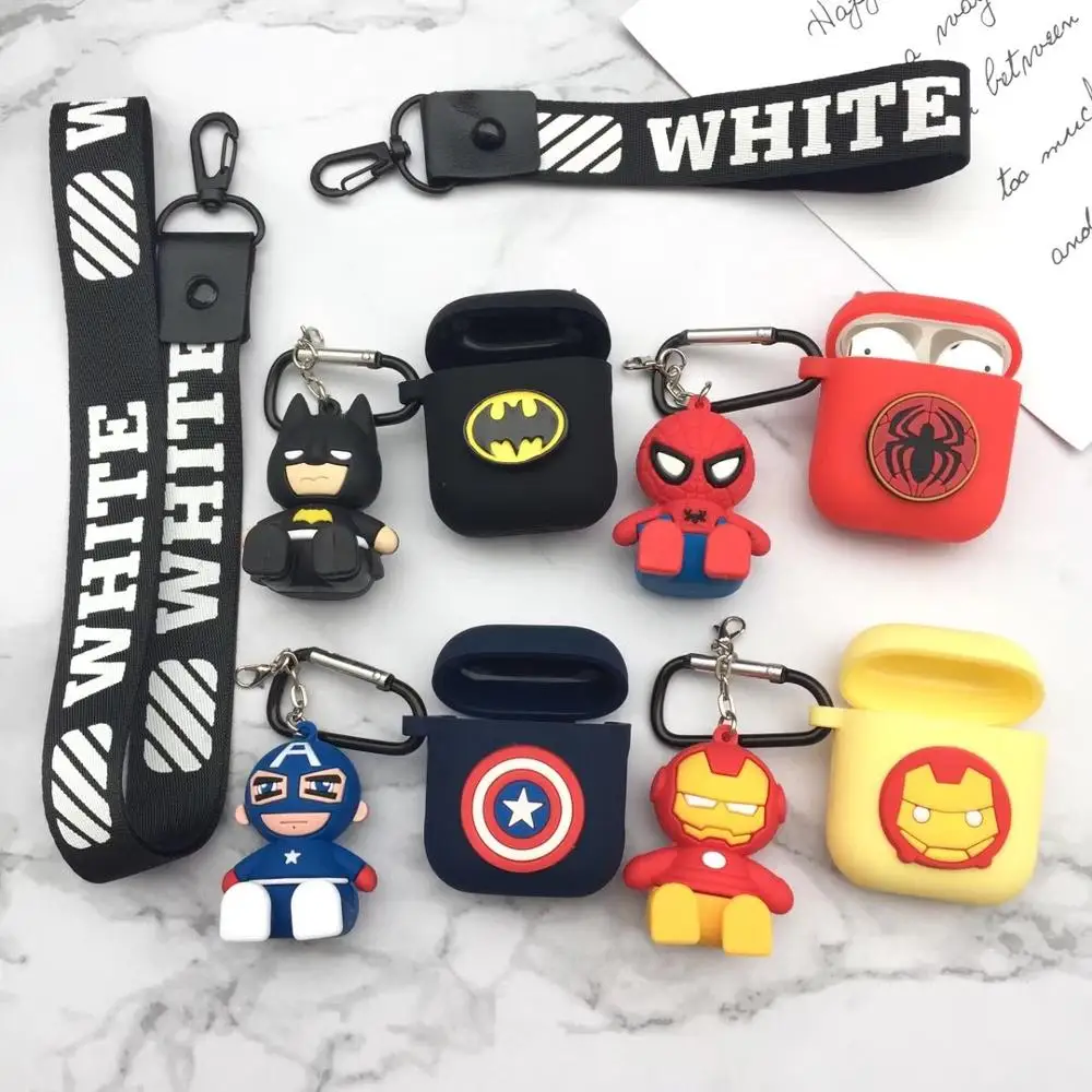 

Marvel 4in1 Cover +2Strap +Doll +Holder Soft Silicone Case For Apple Airpod Shockproof Cover For Apple AirPods 2 Earphone Cases