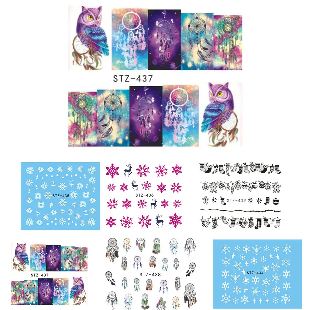 

Christmas Snowflakes Flowers Nail Decals Stickers Reindeer Socks Wraps Manicure DIY Dream Catcher Nail Decor