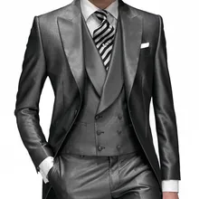 Утро Стиль одна кнопка Серый Жених Смокинги для женихов Для мужчин свадебные костюмы для выпускного Жених(куртка+ Брюки для девочек+ жилет+ галстук) k: 604