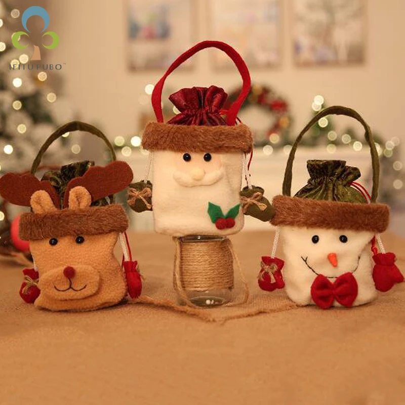 

1pc Christmas Ornaments Santa Claus Snowman Elk Candy Gift Bags Christmas Eve Apple Bag Gift Bags holders LYQ
