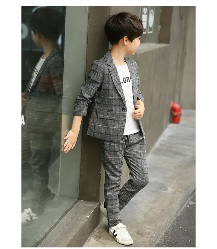 3-12 y boys blazers kids set children suits boys formal long sleeve plaid boys suits for weddings fashion children clothes (3)