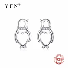 Серьги-гвоздики из натуральной 925 пробы серебряные прекрасные серьги милый маленький пингвин кристалл CZ серьги-гвоздики для женщин крошечный гвоздик подарки