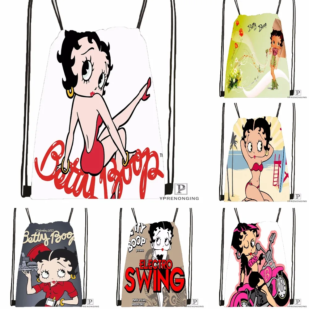 Пользовательские Betty Boop Drawstring сумка-рюкзак милый рюкзак детский Ранец (черный назад) 31x40 см #180531-04-07