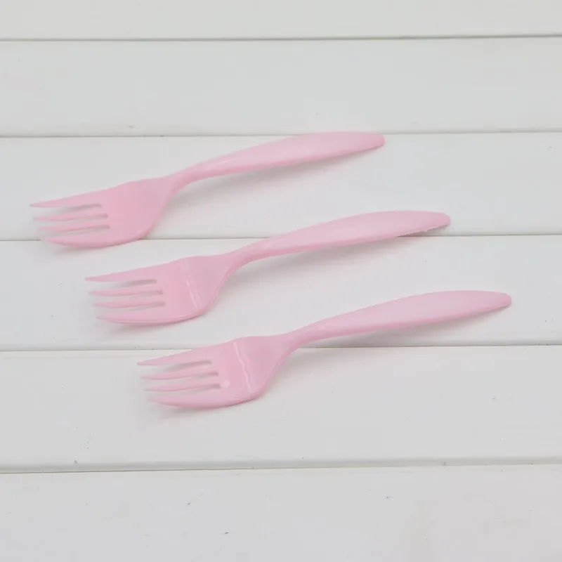 

24pcs\lot Pink Plastic Tableware Boy Girl Kids Favors Forks Happy Birthday Party Decoration Baby Shower Events Supplies