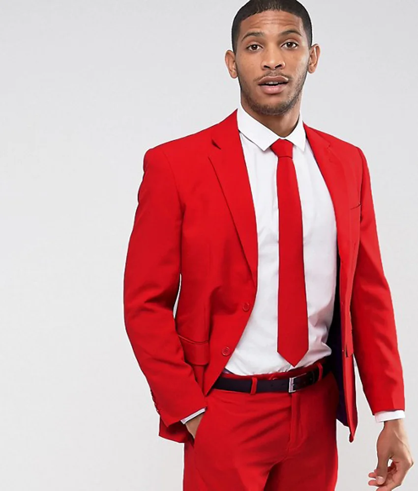 Модные Для мужчин Нарядные Костюмы для свадьбы Классические Два красную кнопку мужской костюм Terno Masculino Slim Fit блейзер мужской формальный