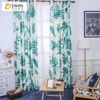 

DIHIN HOME Natural 3D Leaf Printed Blackout Curtain High Quality Window Treatment Curtain and Drapes For Bedroom