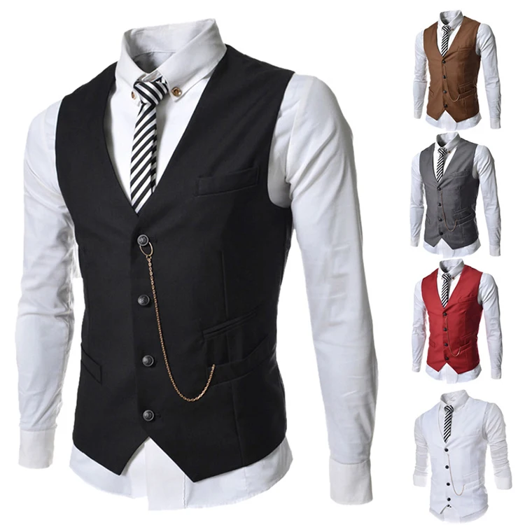 Vest + Fshion Suit Cotton Dress Vests For Men Slim Fit Notched+Vests ...