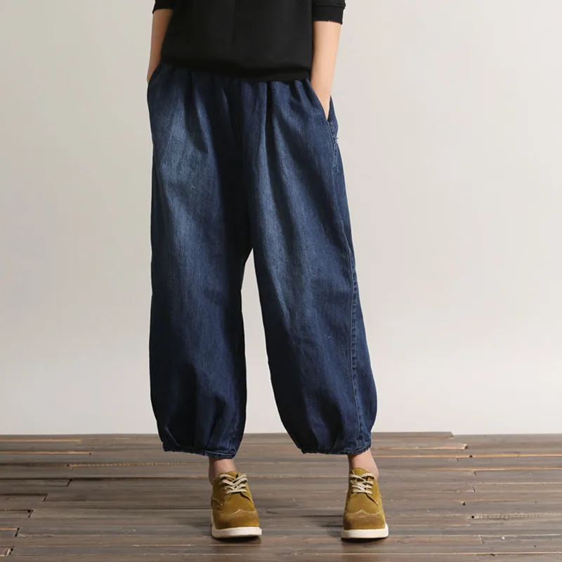 

Spring and summer new arrival ultralarge mm elastic waist ankle length trousers female big denim bloomers
