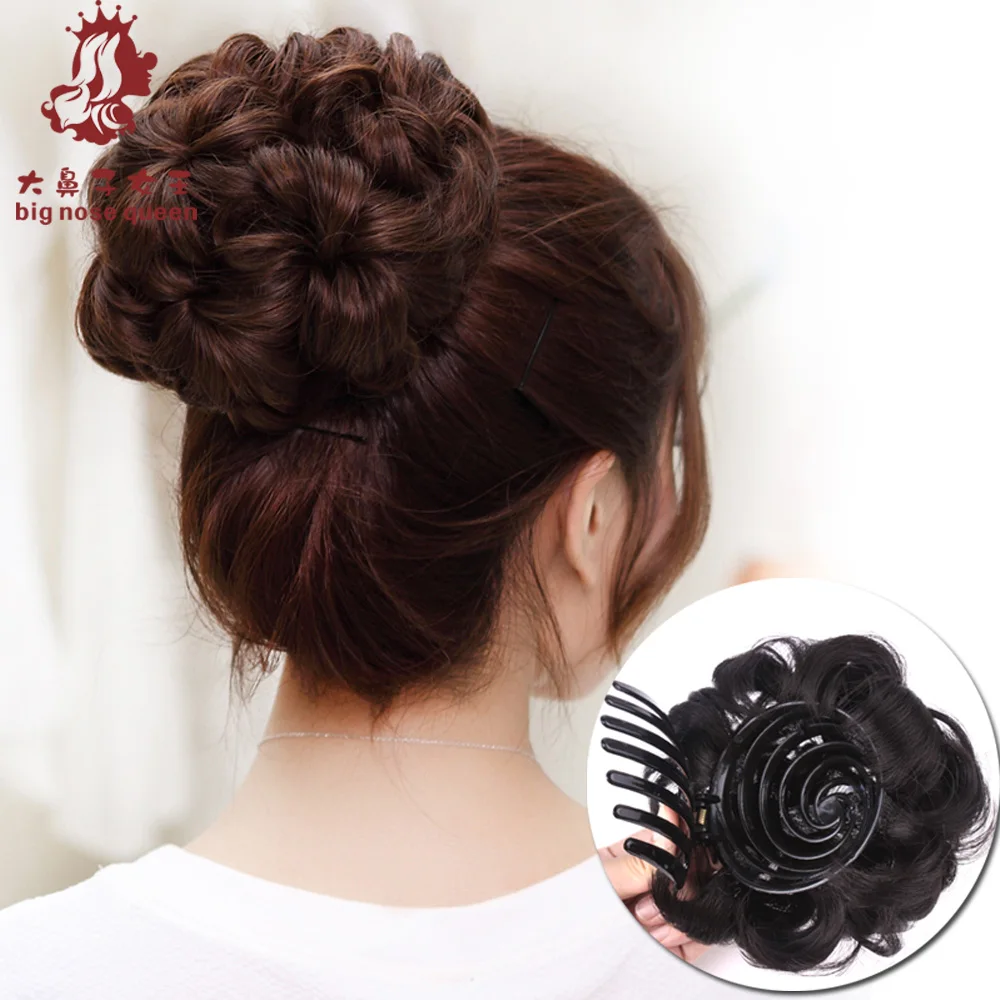 9 Hair Flowers Claw Chignon Accessories Bride Fake Plate Bun Natural Hairpiece font b Updo b