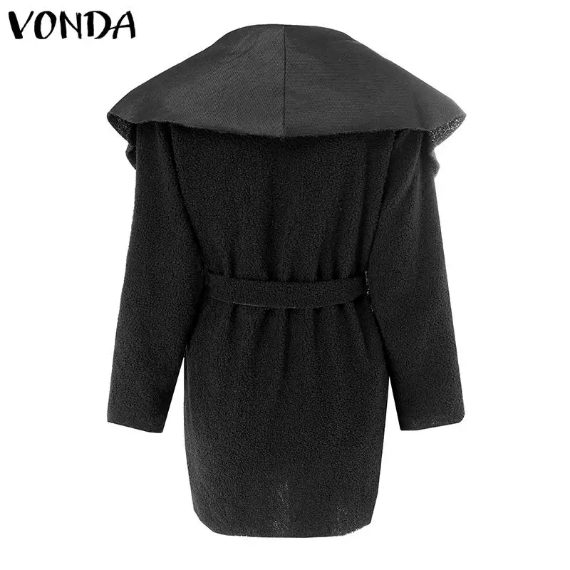 incredible  2019 Autumn Winter VONDA Women's Coat Elegant Lapel Belted Long Jackets Solid Color Coats Female Ou