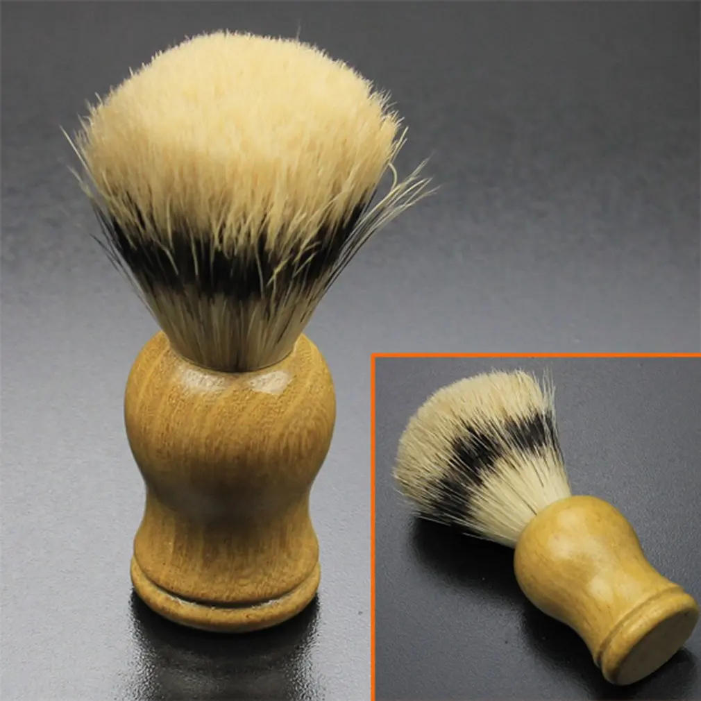 Man Pig Hair Brown Brush Wooden Handle Men's Foam Cleansing Brush Set Razor Portable Durable