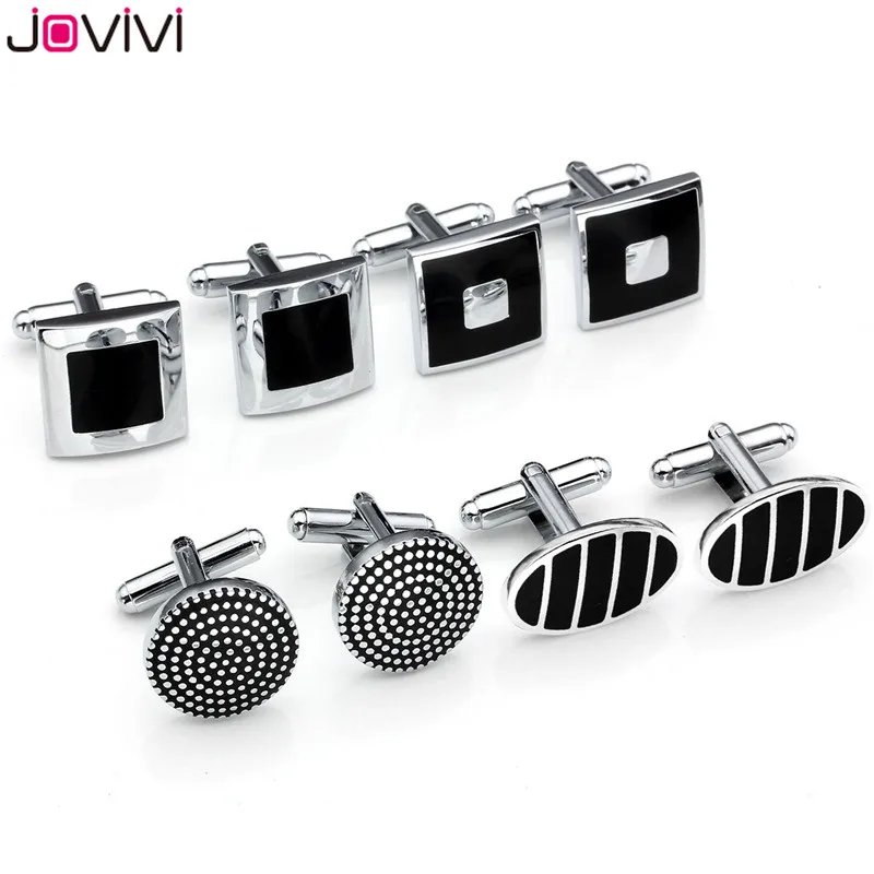 Jovivi Newest 4 pairs Cufflinks Set Stainless Steel Men Wedding Business Tuxedo Formal Dress Shirts Cuff links Valentines Gift - Окраска металла: 4 pairs Set 3