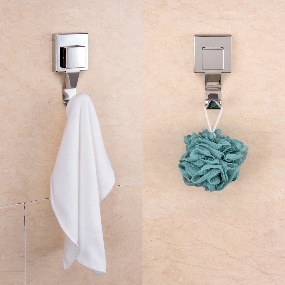 Присоска крюк из нержавеющей стали для ванной комнаты Съемный вакуумный двойной крюк кухонная стена крепкая вешалка полотенце Ванна шар квадратный Серебряный