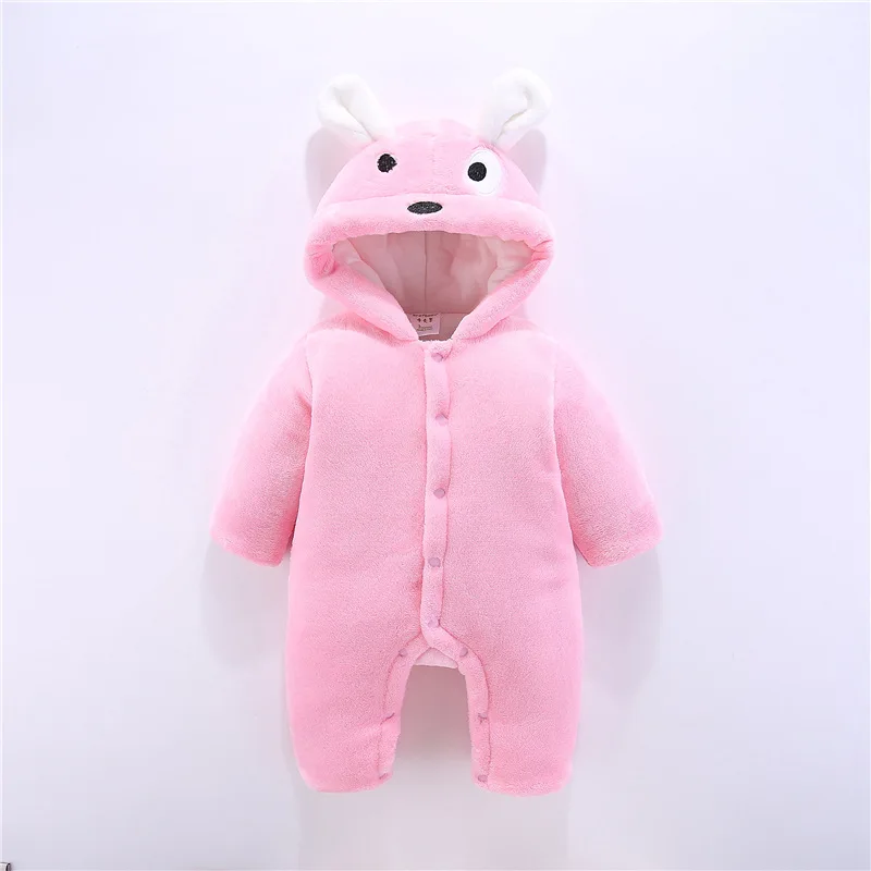 Детский флисовый комбинезон, зимний комбинезон с длинными рукавами и капюшоном, детские комбинезоны, плотное пальто с героями мультфильмов, Одежда для младенцев, roupas bebes - Цвет: Розовый