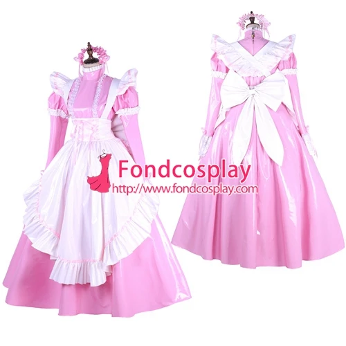 

lockable-Sissy maid PVC dress pink Uniform cosplay costume Tailor-made[G1649]