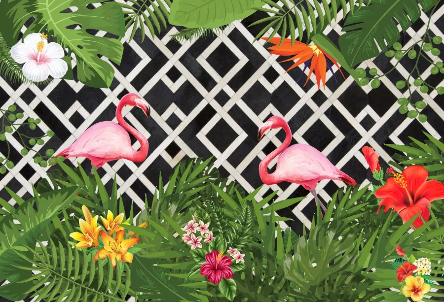 

Laeacco Flamingo Palm Turtle Tree Flowers Stripe Baby Photography Backgrounds Customized Photographic Backdrops For Photo Studio