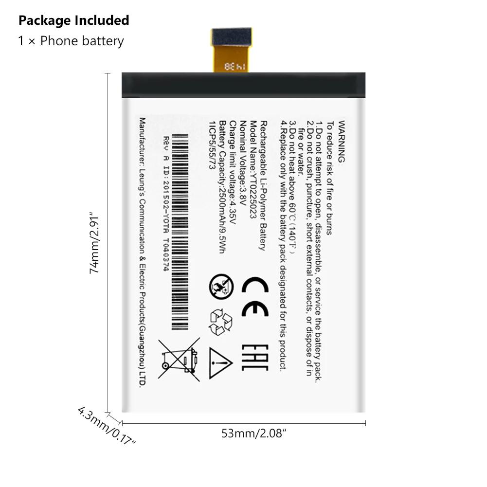 YT0225023 Battery YT0225023 Аккумулятор для Yotaphone 2 YD201 YD206 смартфон, на замену 2500 мАч литий-полимерные аккумуляторы для мобильных телефонов - Цвет: YT0225023 Battery