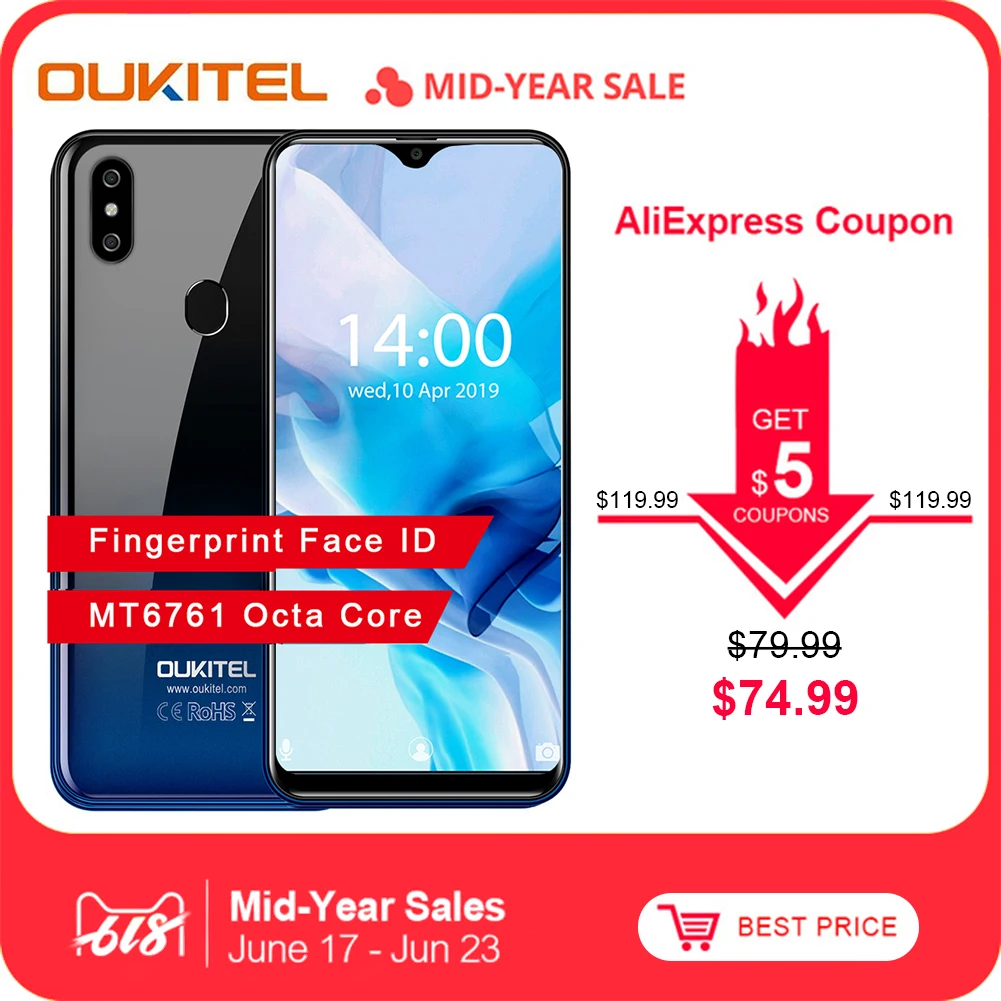 

OUKITEL C15 Pro Android 9.0 6.088" 19:9 3GB 32GB Mobile Phone MT6761 Quad-Core 2.0GHz 4G LTE Smartphone WiFi Water Drop Screen