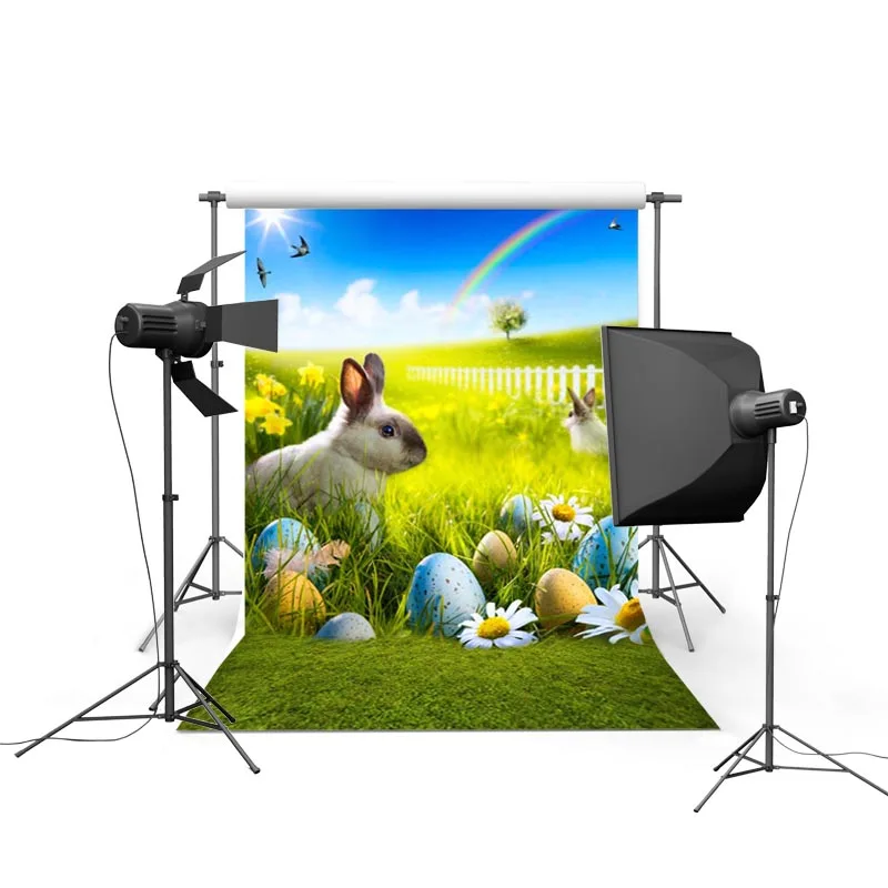 

1.5MX2.2M For children take photos of beautiful flowers and colorful eggs happy Easter printed vinyl background GE-100