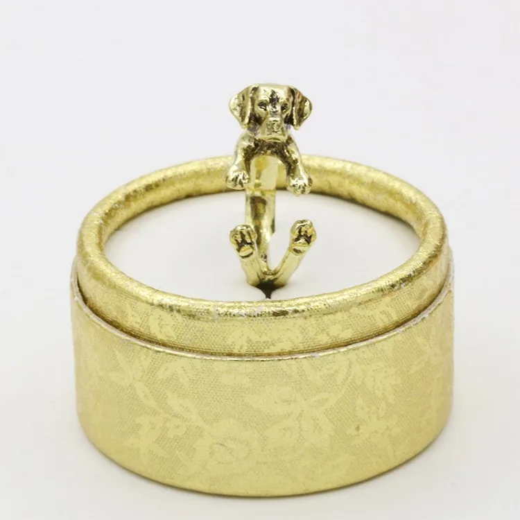 Милое кокер спаниель цельное собачье Незамкнутое регулируемое кольцо модные серебряные золотые черные кольца для женщин