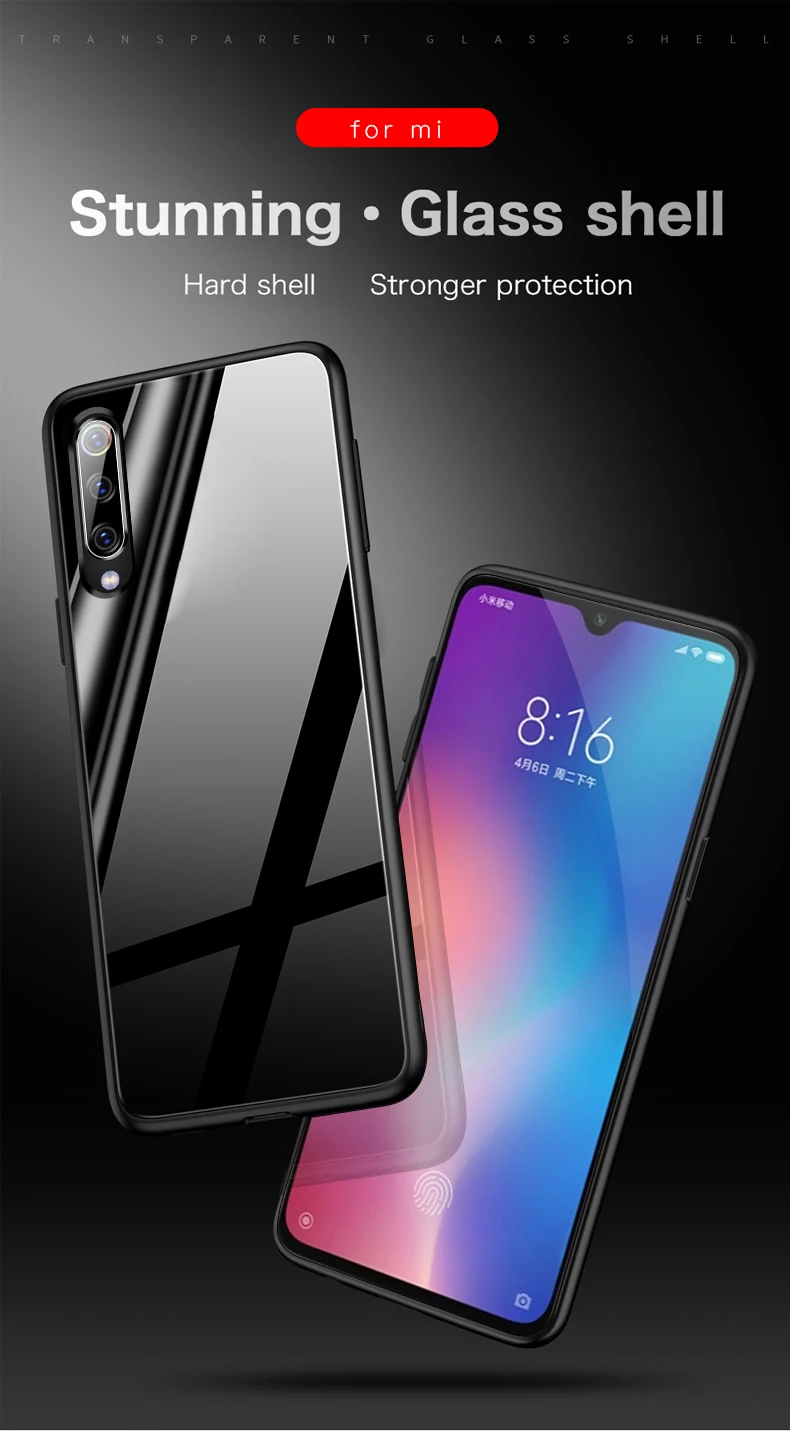 Luxury Plain Glass Case For Xiaomi Mi 10 8 9 SE Lite F1 Redmi Note 5 6 7 Pro Plus Pocophone F1 Phone Cover