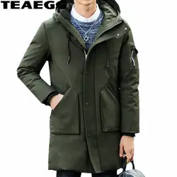 Teaegg теплые Армейский зеленый зимняя куртка Для мужчин утка Подпушка куртка с капюшоном Белые парки с гусиным пухом зимняя куртка S Для