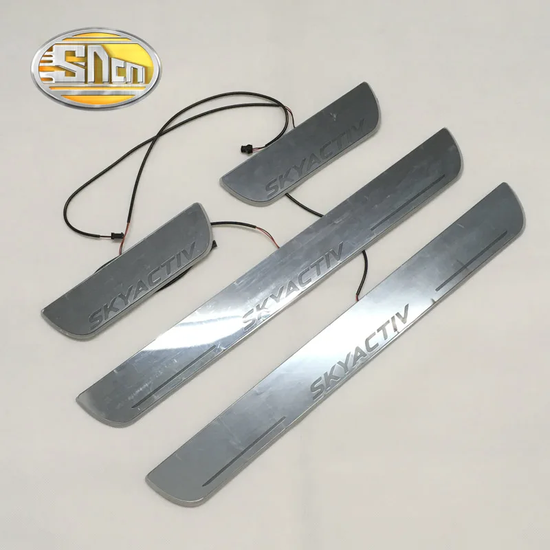  SNCN 4PCS Acrylic Moving LED Welcome Pedal Car Scuff Plate Pedal Door Sill Pathway Light For Mazda 