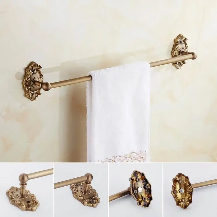 Free Shipping Antique Brass Towel Rack Single Bar European Carved