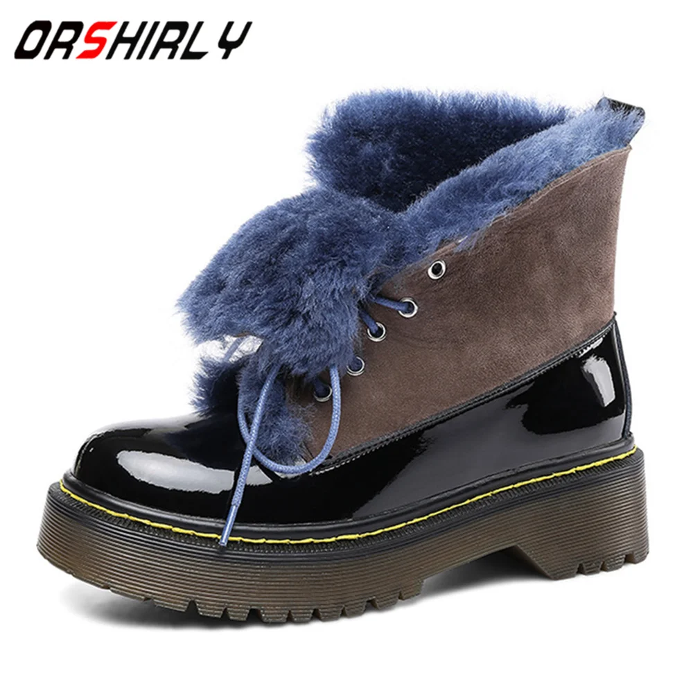 

Orshirly Wool fur women snow boots warm wool fur winter high quality round toe waterproof comfortable handmade for ladies