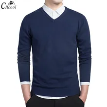 Cncool Mens Knitted Sweaters Pullovers 2018 Autumn Winter Business Casual V Neck Solid Color Slim Fit Knit Pullover Masculi