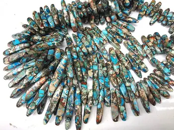 

Sea Sediment Imperial Jasper gemstone 20-50mm teeth spikes pointed Imperial Jasper necklace blue rainbow red purple beads full s