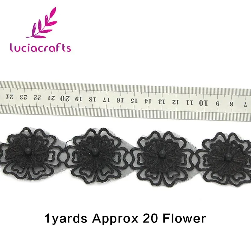 Lucia crafts 1y черная Цветочная вышивка из кружевной ткани Отделка ленты аппликация швейное платье DIY Одежда ручной работы материалы N0703