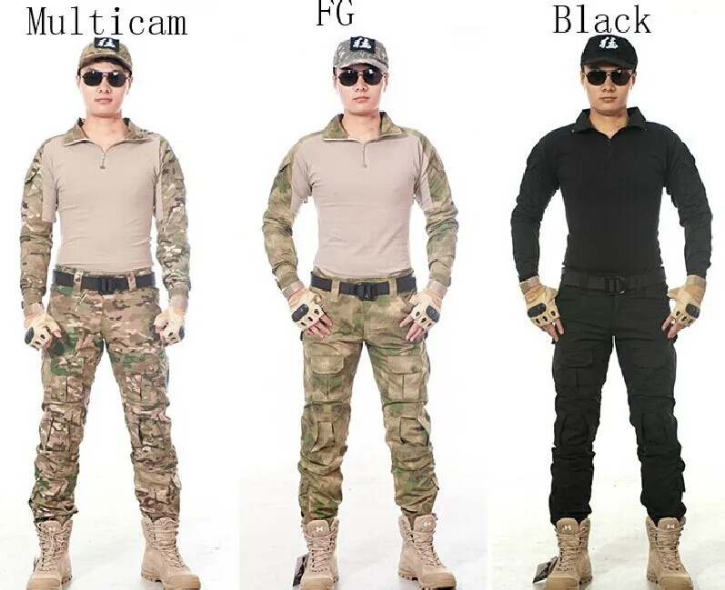 

Men's TDU Tactical Airsoft Paintball Combat Set Uniform T-shirt and pants With Elbow And Knee pads For Outdoor Hunting